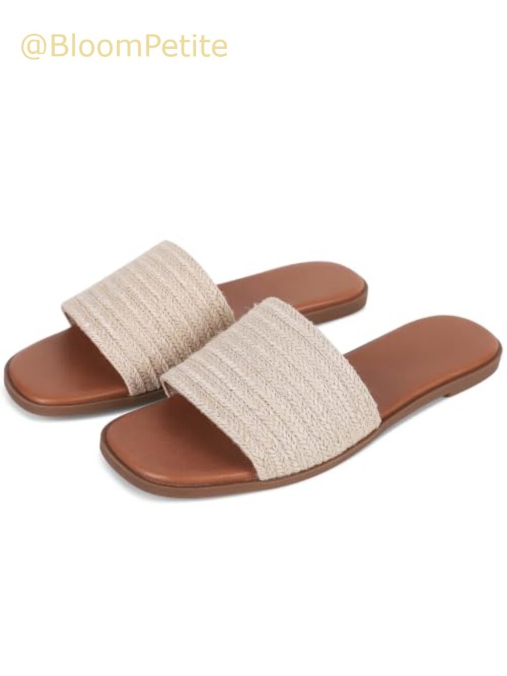 Raffia Slide Sandals for Women Open Toe Slip On Flats Comfortable